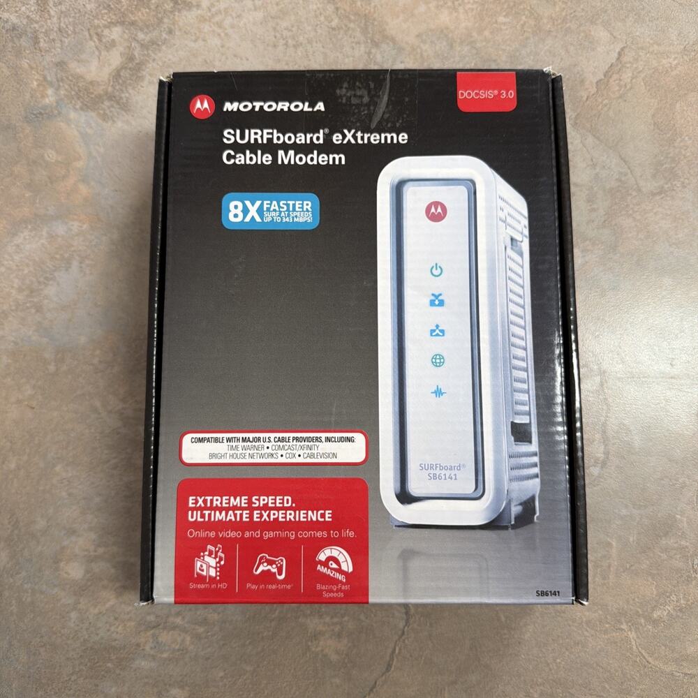 ARRIS / Motorola SurfBoard SB6141 DOCSIS 3.0 Cable Modem – White, New, Sealed